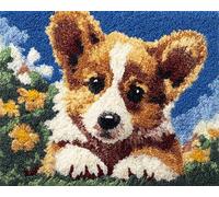 Wallphantom Chien animal Kit de crochet à loquet,Corgi,Motif de tapis imprimé Pour enfants et adultes,Cadeau pour la famille,les amis - Travaux d'aiguille,60x90cm