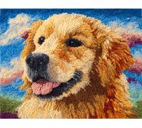 Wallphantom Chien animal Kit de Tapis à Crochet à Nouer Bricolage,Golden retriever mignon,Kit de Fabrication de Tapis pour Adultes Enfants,Point de Croix Décoration de La Maison,80x115cm