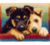 Wallphantom Chien animal Kit de Tapis à Crochet DIY pour Adultes et Enfants,Deux chiots blottis l'un contre l'autre,Point de Croix,Crochage à Bouton - Décoration de La Maison,52x38cm