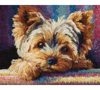 Wallphantom Chien animal Kit de Tapis de Crochet à Point Noué Set,Yorkshire Terrier mignon,Tapis à Point noué Loquet Bricolage,Création de Crocher pour Adultes et Enfants,90x120cm