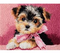 Wallphantom Chien animal Kit Tapis Point Noué à Faire,Bichon frisé portant un nœud papillon,Tapis Noué à Nouer Soi-Même Kits pour Adultes Débutants - Latch Hook Kit de Tapisserie,55x75cm
