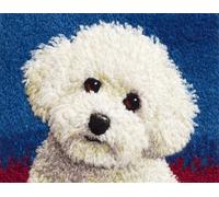 Wallphantom Chien animal Latch Hook Kit de tapis,Mignon bichon frisé blanc,DIY au crochet pour adultes et enfants débutants,pré-imprimé toile fil tapis kit crochets,55x75cm