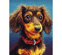 Wallphantom Chien animal Latch Hook Kit de tapis,Teckel,DIY au crochet pour adultes et enfants débutants,pré-imprimé toile fil tapis kit crochets,90x120cm