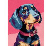 Wallphantom Chien animal Latch Hook Rug Kits for Adults Kids Beginners,Teckel,Printed Crochet Non-Slip Mat,Rug Crochet Yarn Kit for Home Sofa Decoration,52x38cm