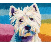 Wallphantom Chien animal Latch Hook Rug Kits for Adults Kids Beginners,West high white ground terrier,Printed Crochet Non-Slip Mat,Rug Crochet Yarn Kit for Home Sofa Decoration,55x75cm