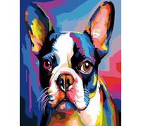 Wallphantom Chien Animaux Colorés Kits de Peinture au Numéro pour Débutants,chien terrier de Boston,Peinture Numero Adulte Bricolage Peintures Kits pour la décoration de la Maison,40x50cm sans Cadre
