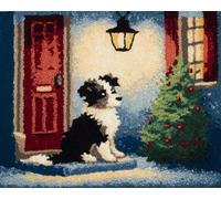 Wallphantom DIY Craft Latch Hook Rug Kit,Chien sous les illuminations de Noël,Latch Hook Kits for Adults,Printed Unfinished Rug DIY Crochet Christmas Rug Making,90x120cm