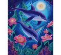 Wallphantom DIY Craft Latch Hook Rug Kit,Fleurs et dauphins,Latch Hook Kits for Adults,Printed Unfinished Rug DIY Crochet Christmas Rug Making,55x75cm