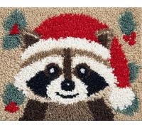 Wallphantom DIY Craft Latch Hook Rug Kit,Un adorable raton laveur à Noël,Latch Hook Kits for Adults,Printed Unfinished Rug DIY Crochet Christmas Rug Making,60x90cm