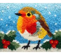 Wallphantom DIY Craft Latch Hook Rug Kit,Un adorable rouge-gorge à Noël,Latch Hook Kits for Adults,Printed Unfinished Rug DIY Crochet Christmas Rug Making,55x75cm