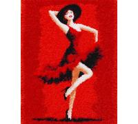 Wallphantom fille Kits de Crochet de Loquet,danseuse en jupe rouge,Point de Croix,Kit Tapis Point Noué à Faire,Latch Hook Kit de Tapisserie pour Adultes,Débutants,52x38cm