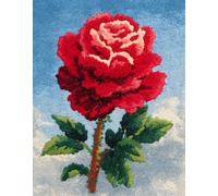 Wallphantom fleurs Kit de Tapis de Crochet à Point Noué,roses rouges,Coussin au Crochets à Loquet Bricolage,Modèle de couleur pré-imprimé,artisanat créatif Cadeaux,52x38cm