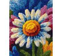Wallphantom fleurs Kit de Tapis de Crochet à Point Noué Set,Fleurs de marguerites colorées,Tapis à Point noué Loquet Bricolage,Nouer Création de Crocher pour Adultes,80x160cm