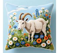 Wallphantom Kit Broderie Point de Croix,chèvre dans les fleurs,DIY Complet pour Housse de Coussin,Loisirs Créatifs Adultes,Artisanat Décoration Maison,45x45cm