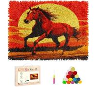 Wallphantom Kit Crochet Debutant Complet,Cheval brun courant sous le coucher du soleil,Diy Craft Latch Hook Rug De Broderie,Latch Hook Tapis Pour Adultes,Craft Kits Décoration,80x115cm