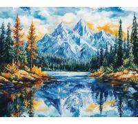 Wallphantom Kit Crochet Debutant Complet,Paysage forestier de montagne enneigée,Diy Craft Latch Hook Rug De Broderie,Latch Hook Tapis Pour Adultes,Craft Kits Décoration,80x115cm