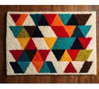 Wallphantom Kit Crochet Debutant Complet,Triangles géométriques colorés,Diy Craft Latch Hook Rug De Broderie,Latch Hook Tapis Pour Adultes,Craft Kits Décoration,60x90cm