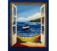 Wallphantom Kit Crochet Debutant Complet,Vue sur la mer par la fenêtre,Diy Craft Latch Hook Rug De Broderie,Latch Hook Tapis Pour Adultes,Craft Kits Décoration,52x38cm