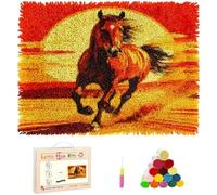Wallphantom Kit de crochet à loquet,Cheval brun courant sous le coucher du soleil,Motif de tapis imprimé Pour enfants et adultes,Cadeau pour la famille,les amis - Travaux d'aiguille,80x160cm