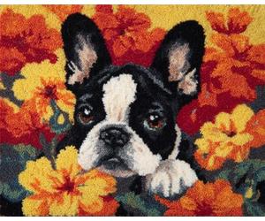 Wallphantom Kit de fabrication de tapis pour adultes,Bouledogues français et fleurs,DIY Craft Latch Hook Rug Kit,Cushion Knitting Patterns Printed Decorations Home Gift,60x90cm