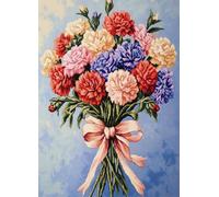 Wallphantom Kit de fabrication de tapis pour adultes,Un bouquet d'œillets colorés,DIY Craft Latch Hook Rug Kit,Cushion Knitting Patterns Printed Decorations Home Gift,52x38cm