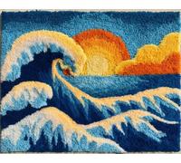 Wallphantom Kit de tapis 3D Latch Hook,Coucher de soleil et vagues