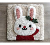 Wallphantom Kit de tapis 3D Latch Hook,lapin de Noël,Kit de bricolage Tapis au crochet Pour débutants,Tapis en maille imprimée,Décoration d'intérieur Cadeau,55x75cm