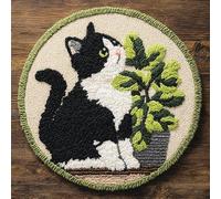 Wallphantom Kit de Tapis à Crochet à Nouer Bricolage,Animaux, chats et plantes,Kit de Fabrication de Tapis pour Adultes Enfants,Point de Croix Décoration de La Maison,50x50cm