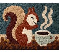 Wallphantom Kit de Tapis à Crochet à Nouer Bricolage,Écureuil buvant du café,Kit de Fabrication de Tapis pour Adultes Enfants,Point de Croix Décoration de La Maison,90x120cm