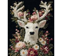 Wallphantom Kit de Tapis à Crochet à Nouer Bricolage,Élan fleuri,Kit de Fabrication de Tapis pour Adultes Enfants,Point de Croix Décoration de La Maison,55x75cm