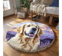 Wallphantom Kit de Tapis à Crochet à Nouer Bricolage,Golden Retriever dans le champ de lavande,Kit de Fabrication de Tapis pour Adultes Enfants,Point de Croix Décoration de La Maison,50x50cm