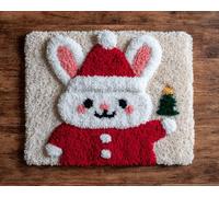 Wallphantom Kit de Tapis à Crochet à Nouer Bricolage,lapin de Noël,Kit de Fabrication de Tapis pour Adultes Enfants,Point de Croix Décoration de La Maison,80x160cm