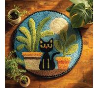 Wallphantom Kit de Tapis à Crochet DIY pour Adultes et Enfants,Animaux, chats et plantes,Point de Croix,Crochage à Bouton - Décoration de La Maison,50x50cm