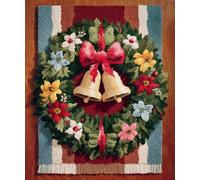 Wallphantom Kit de Tapis à Crochet DIY pour Adultes et Enfants,couronne de Noël,Point de Croix,Crochage à Bouton - Décoration de La Maison,55x75cm