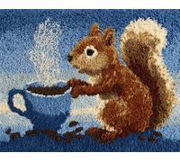 Wallphantom Kit de Tapis à Crochet DIY pour Adultes et Enfants,Écureuil buvant du café,Point de Croix,Crochage à Bouton - Décoration de La Maison,80x160cm