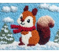 Wallphantom Kit de Tapis à Crochet DIY pour Adultes et Enfants,Écureuil de Noël mignon,Point de Croix,Crochage à Bouton - Décoration de La Maison,55x75cm