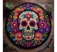 Wallphantom Kit de Tapis Crochet à Nouer DIY pour Adultes et Enfants,Fleurs et crânes,Point de Croix,Fabrication de Tapis,Décoration de La Maison Cadeaux,50x50cm