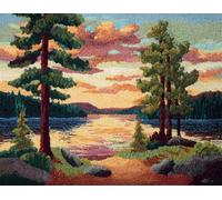Wallphantom Kit de Tapis Crochet à Nouer DIY pour Adultes et Enfants,Paysage forestier au bord du lac,Point de Croix,Fabrication de Tapis,Décoration de La Maison Cadeaux,90x120cm