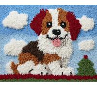 Wallphantom Kit de Tapis de Crochet à Point,Adorable chiot de Noël,Noué di Coussin au Crochets à Loquet Bricolage,tapis noeud,artisanat créatif décoration d'intérieur,80x160cm