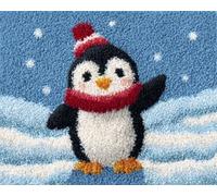 Wallphantom Kit de Tapis de Crochet à Point,De mignons pingouins à Noël,Noué di Coussin au Crochets à Loquet Bricolage,tapis noeud,artisanat créatif décoration d'intérieur,90x120cm