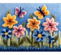 Wallphantom Kit de Tapis de Crochet à Point,Fleurs et papillons,Noué di Coussin au Crochets à Loquet Bricolage,tapis noeud,artisanat créatif décoration d'intérieur,80x160cm