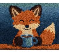 Wallphantom Kit de Tapis de Crochet à Point,Le renard qui boit du café,Noué di Coussin au Crochets à Loquet Bricolage,tapis noeud,artisanat créatif décoration d'intérieur,80x160cm