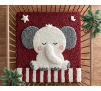 Wallphantom Kit de Tapis de Crochet à Point Noué,Animaux de Noël Bébé éléphant,Coussin au Crochets à Loquet Bricolage,Modèle de couleur pré-imprimé,artisanat créatif Cadeaux,60x90cm