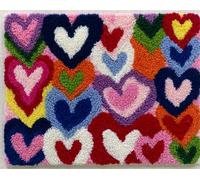 Wallphantom Kit de Tapis de Crochet à Point Noué,Cœurs colorés,Coussin au Crochets à Loquet Bricolage,Modèle de couleur pré-imprimé,artisanat créatif Cadeaux,80x115cm