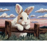 Wallphantom Kit de Tapis de Crochet à Point Noué,Des lapins perchés sur la clôture,Coussin au Crochets à Loquet Bricolage,Modèle de couleur pré-imprimé,artisanat créatif Cadeaux,80x160cm