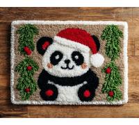 Wallphantom Kit de Tapis de Crochet à Point Noué,Des pandas mignons pour Noël,Coussin au Crochets à Loquet Bricolage,Modèle de couleur pré-imprimé,artisanat créatif Cadeaux,80x160cm