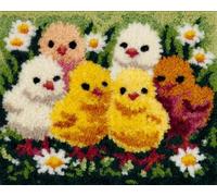 Wallphantom Kit de Tapis de Crochet à Point Noué,Des poussins dans l'herbe,Coussin au Crochets à Loquet Bricolage,Modèle de couleur pré-imprimé,artisanat créatif Cadeaux,60x90cm