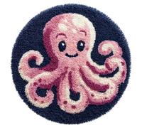 Wallphantom Kit de Tapis de Crochet à Point Noué,Pieuvre mignonne de dessin animé,Coussin au Crochets à Loquet Bricolage,Modèle de couleur pré-imprimé,artisanat créatif Cadeaux,50x50cm