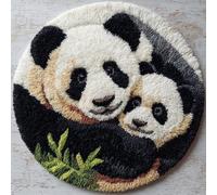 Wallphantom Kit de Tapis de Crochet à Point Noué Set,Animaux Panda Mère et Enfant,Tapis à Point noué Loquet Bricolage,Création de Crocher pour Adultes et Enfants,50x50cm