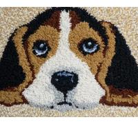 Wallphantom Kit de Tapis de Crochet à Point Noué Set,Chien Beagle,Tapis à Point noué Loquet Bricolage,Création de Crocher pour Adultes et Enfants,52x38cm
